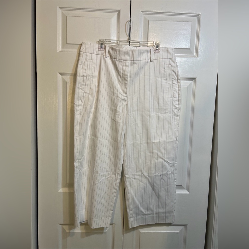 NWT Chico's Fly Front Straight  Crop Pants Size 2.5 US 14 Striped Alabaster